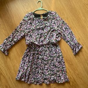 Zara purple floral print dress with three quarters sleeve & pleated skirt detail